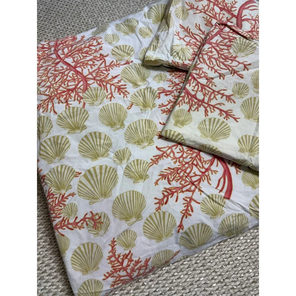 Pottery Barn Organic Cotton Duvet Cover Set Coastal Coral reef Seashell king